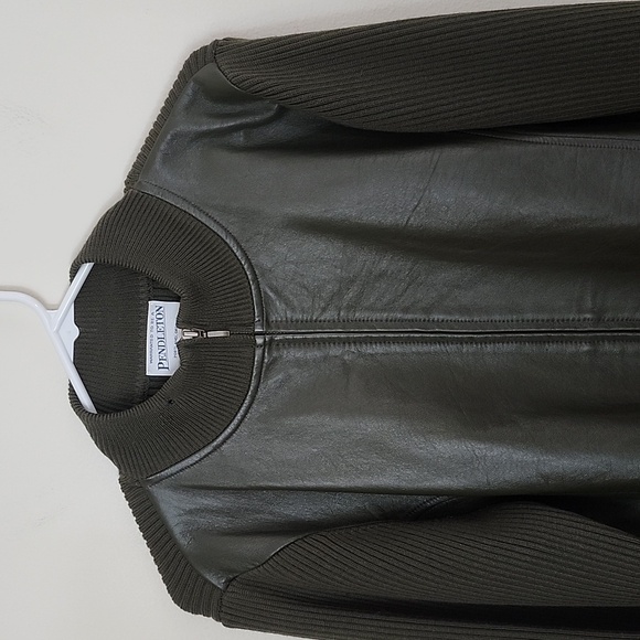Vintage from the 1990s  wool, leather Sweater jacket by Pendleton - Picture 2 of 10
